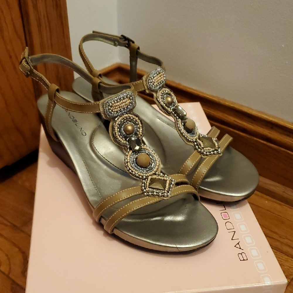 Bandolino Silver and Tan Sandals with Wedge Heel 7.5M